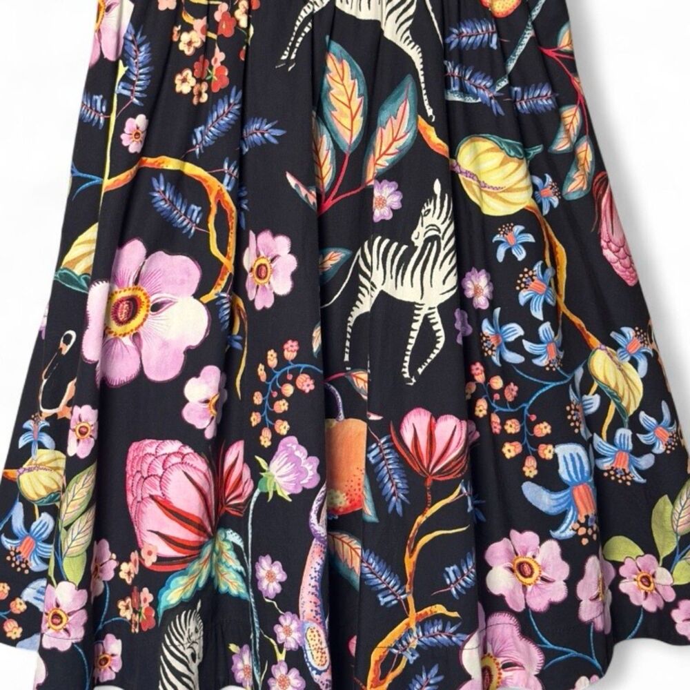 Maeve Anthropologie Flora Fauna Menagerie Print 100% Cotton Mini Dress Sz 0 - Picture 10 of 15